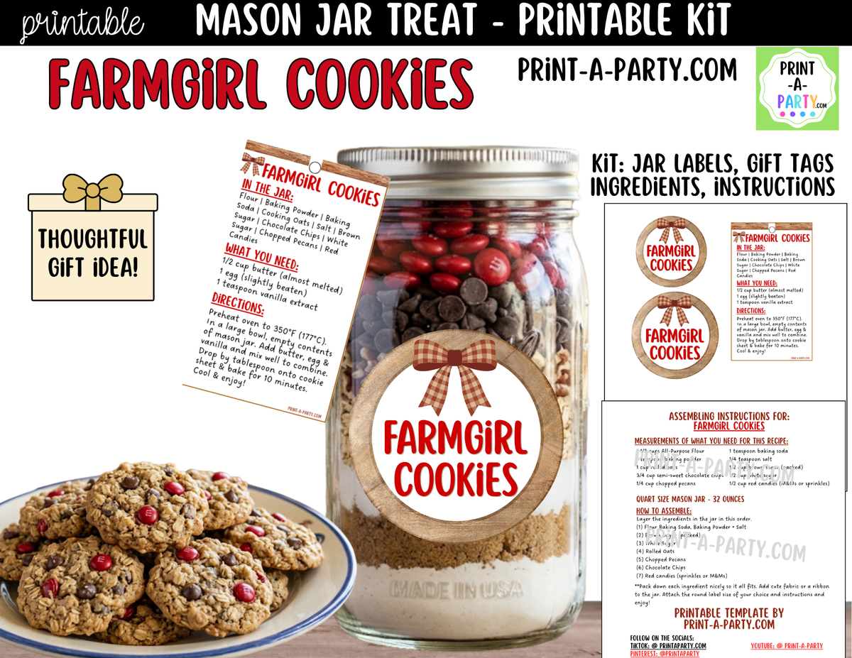 Farmgirl Cookies Jar Kit | Labels, Tag, Recipe & Instructions
