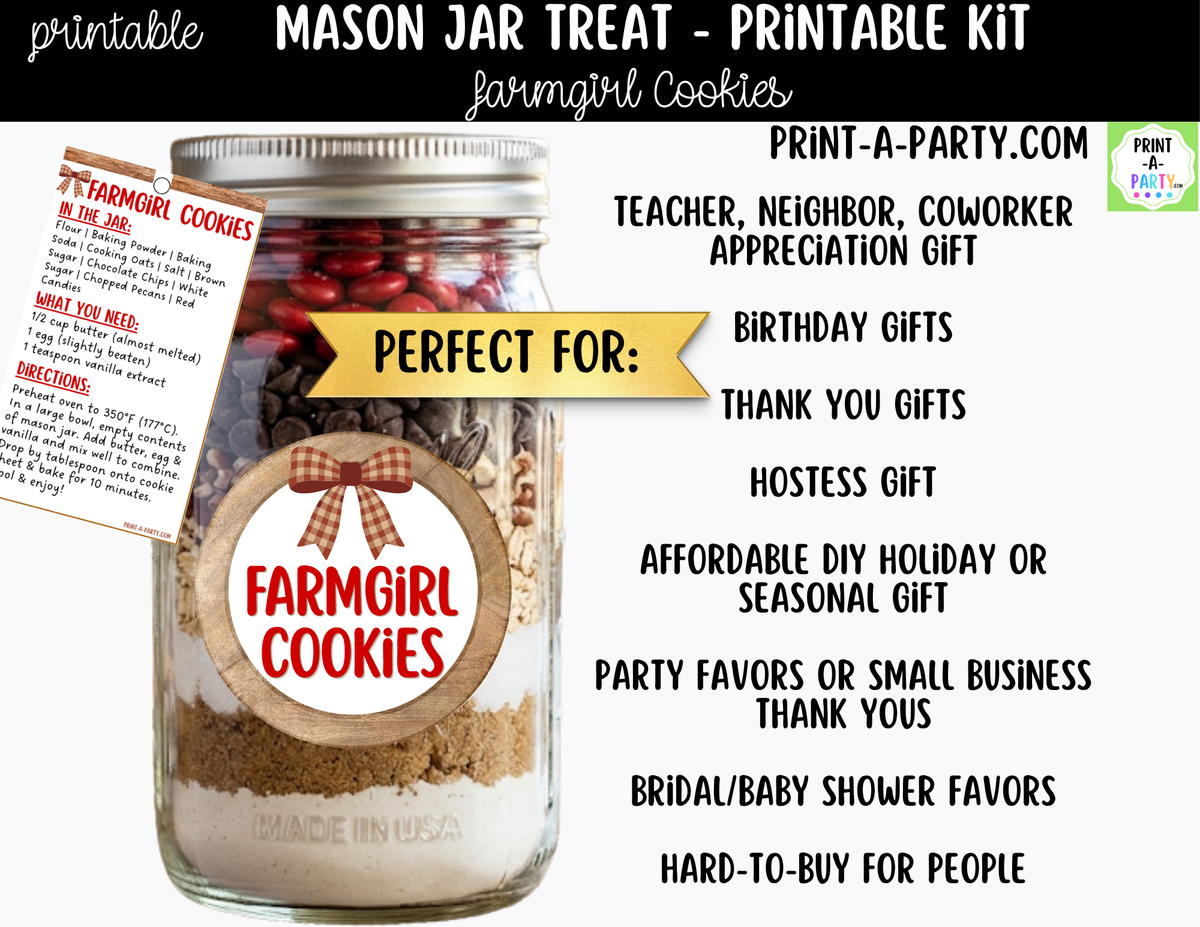 Farmgirl Cookies Jar Kit | Labels, Tag, Recipe & Instructions