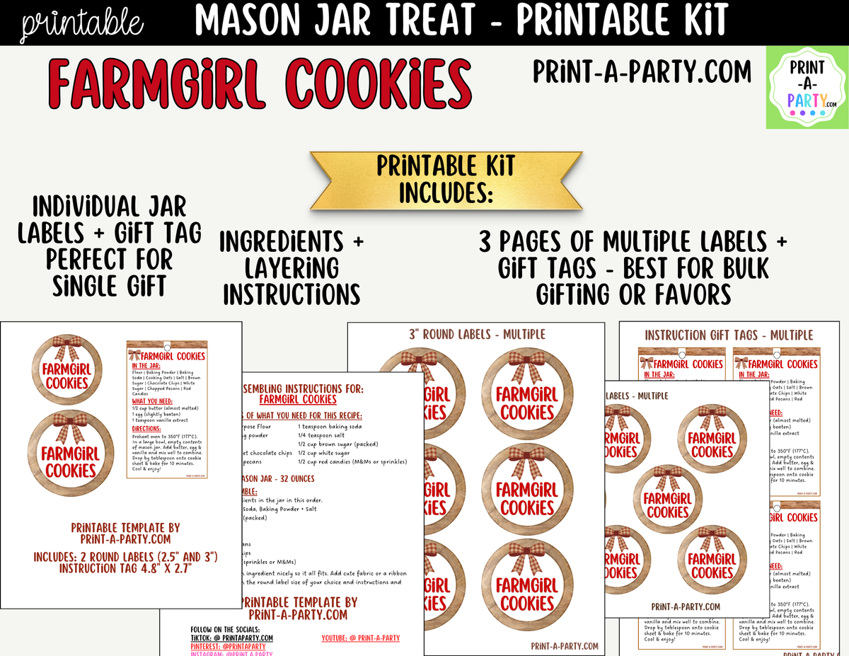 Farmgirl Cookies Jar Kit | Labels, Tag, Recipe & Instructions