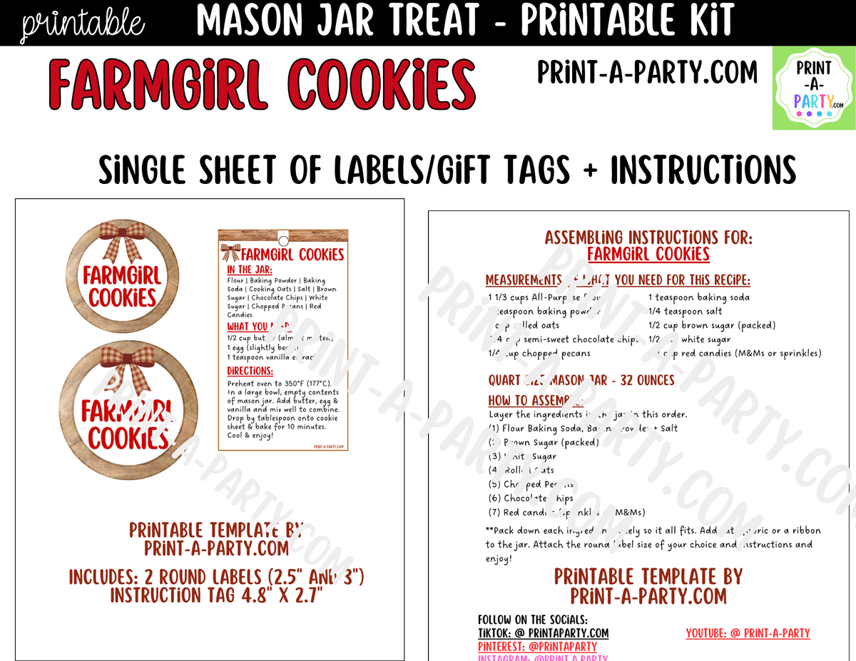 Farmgirl Cookies Jar Kit | Labels, Tag, Recipe & Instructions
