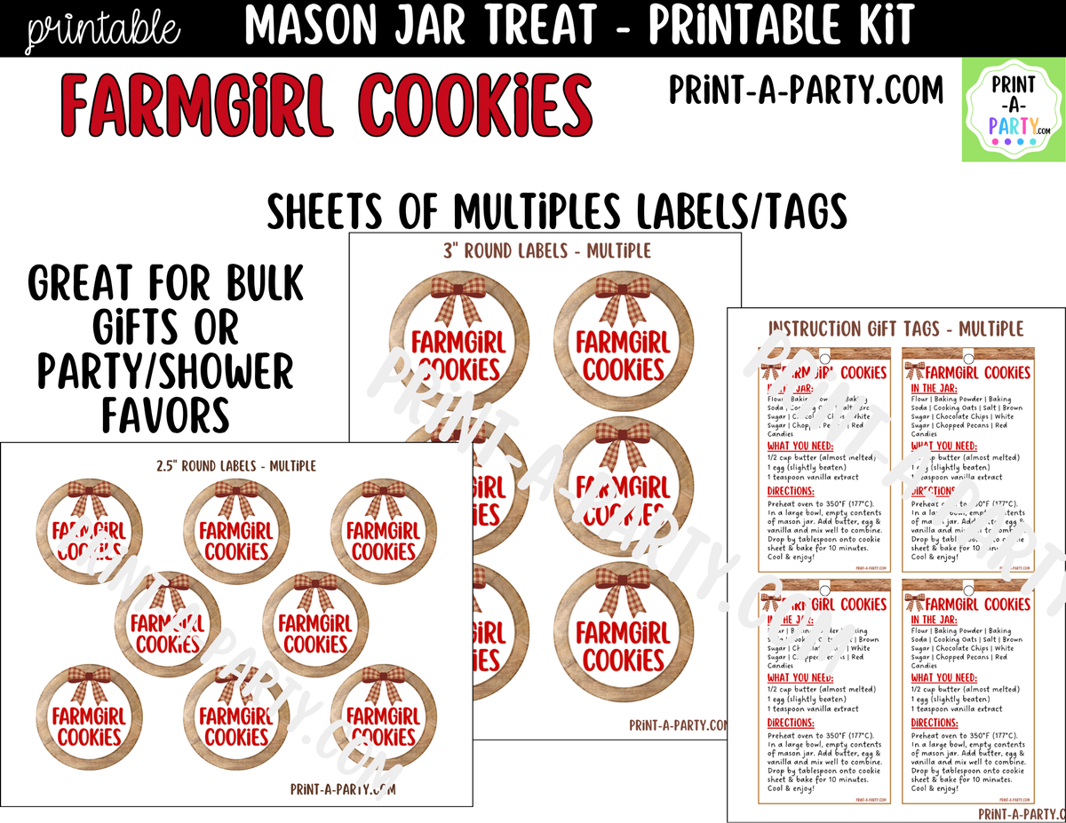 Farmgirl Cookies Jar Kit | Labels, Tag, Recipe & Instructions