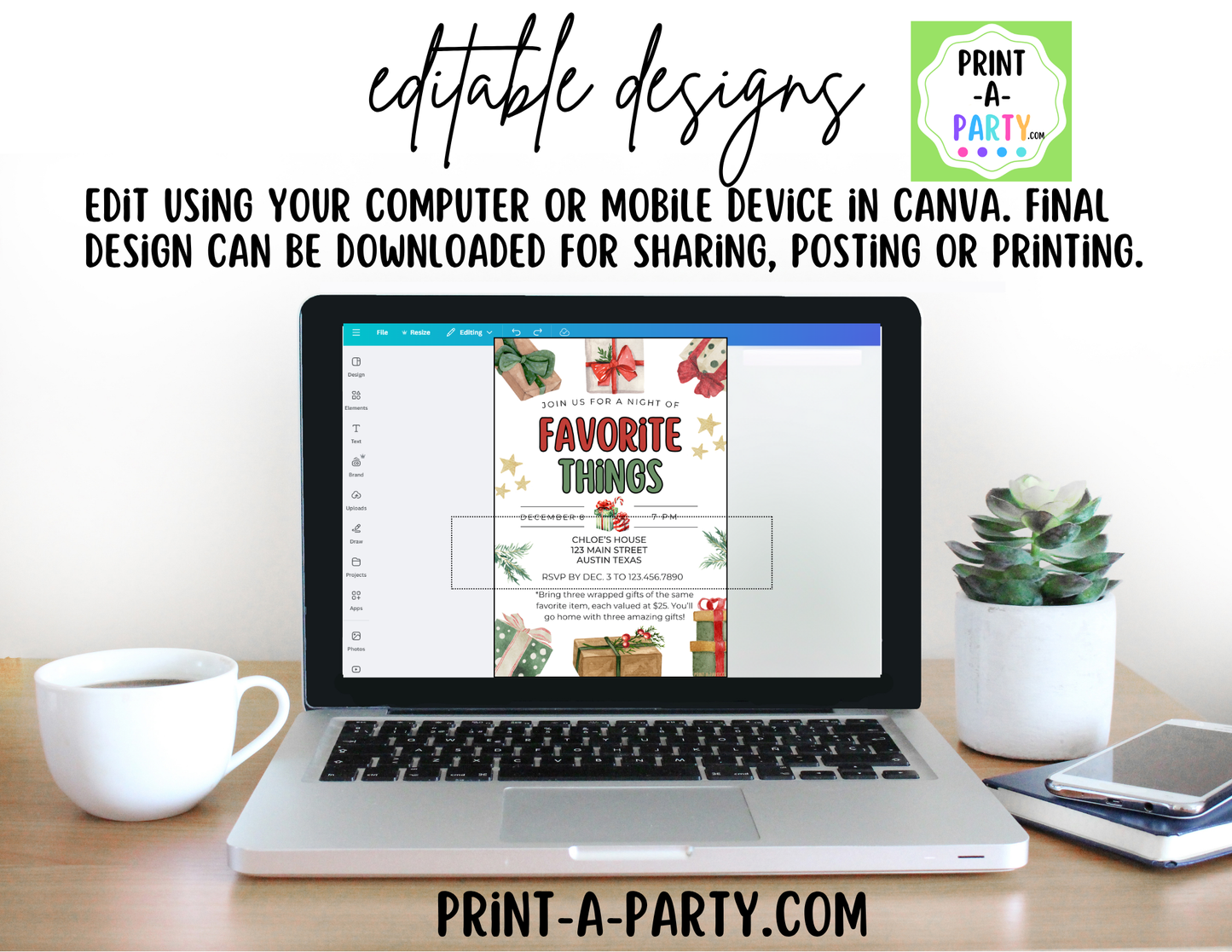 Favorite Things Christmas Party Invitation | Editable Canva Holiday Gift Exchange Invite