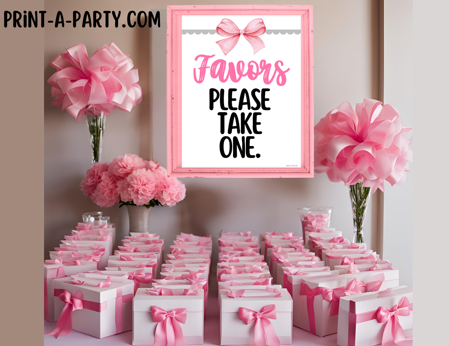 FAVORS SIGN - BOW COQUETTE THEME 3 | Party Favors | Baby or Bridal Shower Favors | Party Favors | Favors Please take one