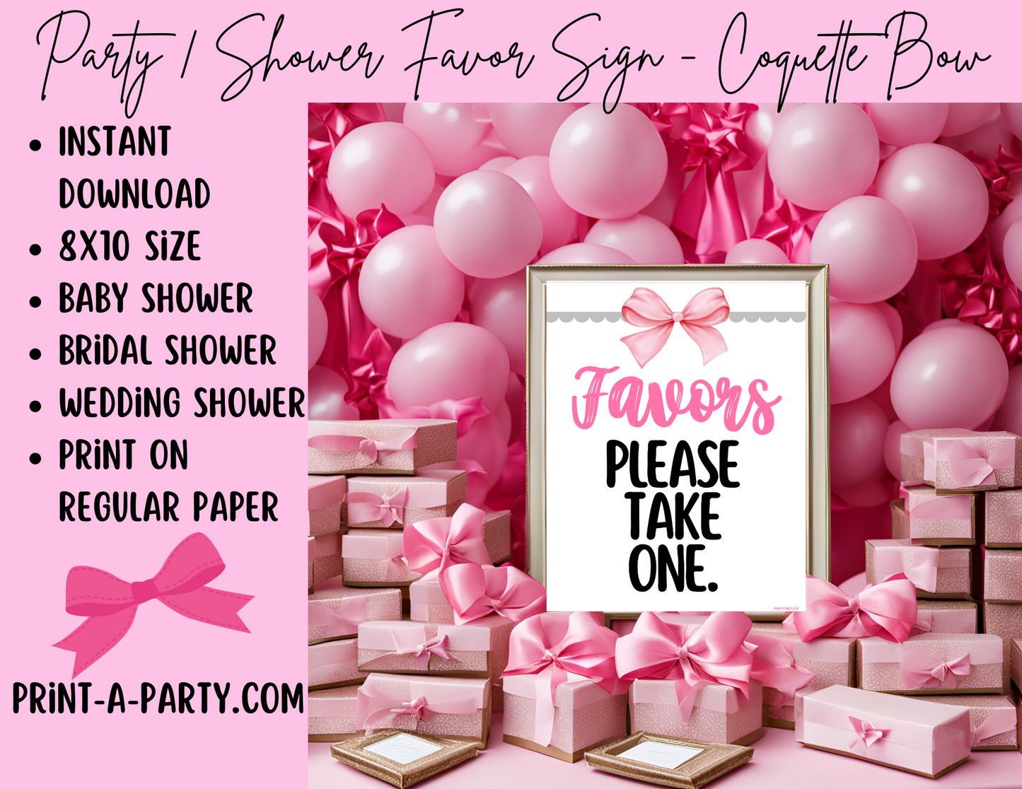 FAVORS SIGN - BOW COQUETTE THEME 3 | Party Favors | Baby or Bridal Shower Favors | Party Favors | Favors Please take one