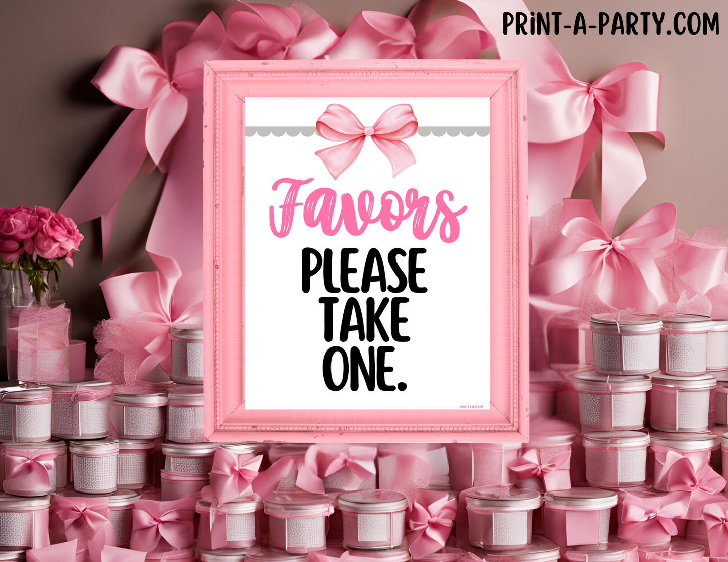 FAVORS SIGN - BOW COQUETTE THEME 3 | Party Favors | Baby or Bridal Shower Favors | Party Favors | Favors Please take one