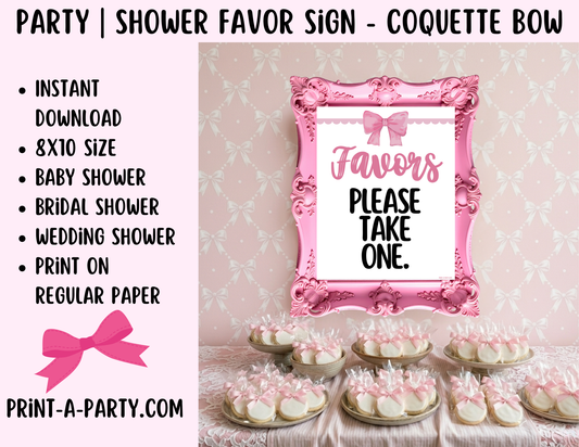 Pink Coquette Bow Favors Sign (8x10) – Instant Download