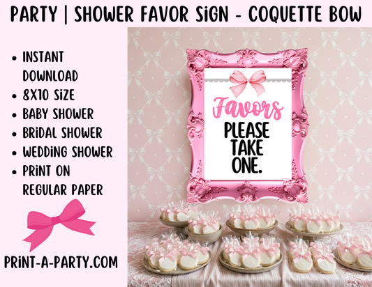 Pink Coquette Bow Favors Sign (8x10) – Instant Download