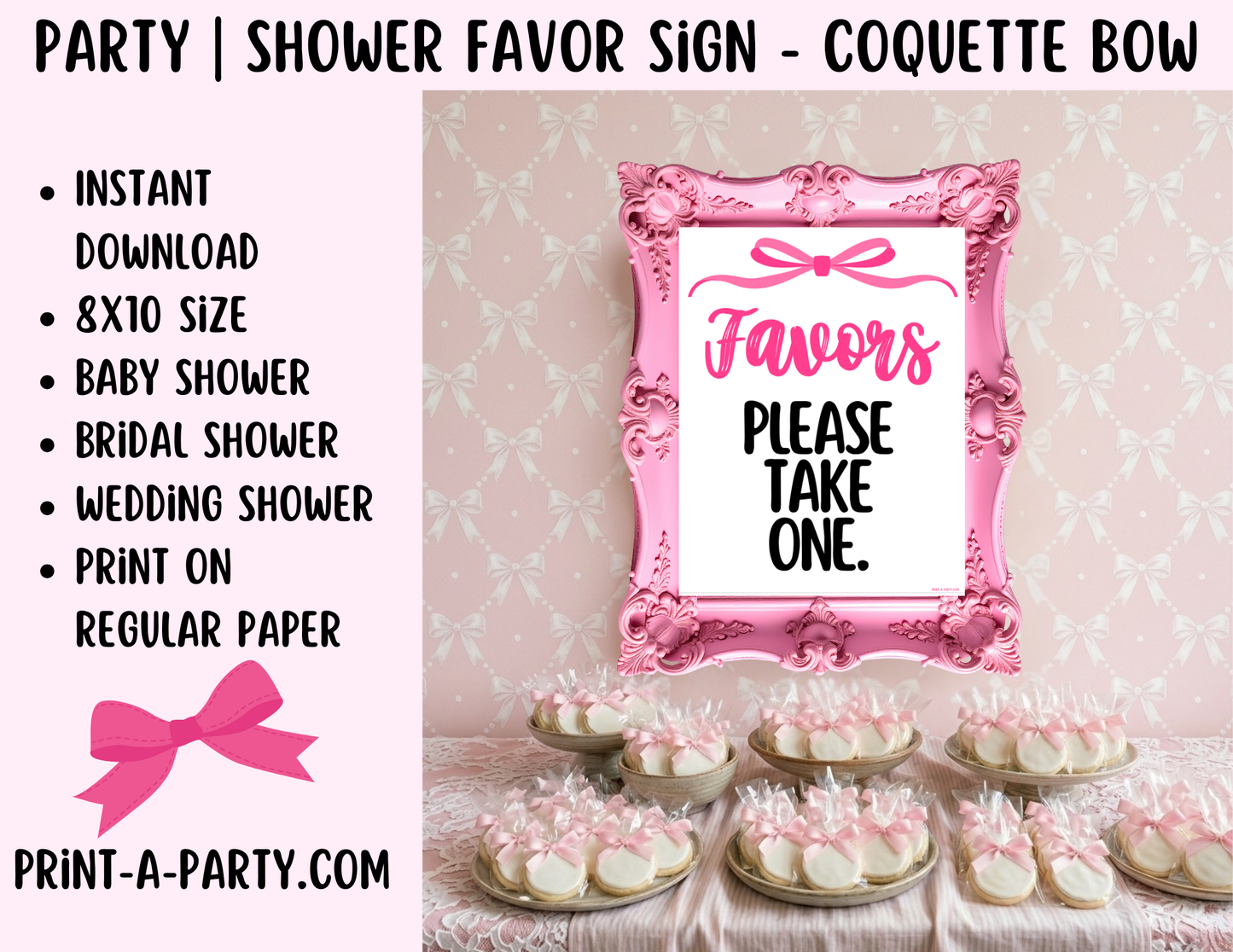 Pink Coquette Bow Favors Sign (8x10) – Instant Download