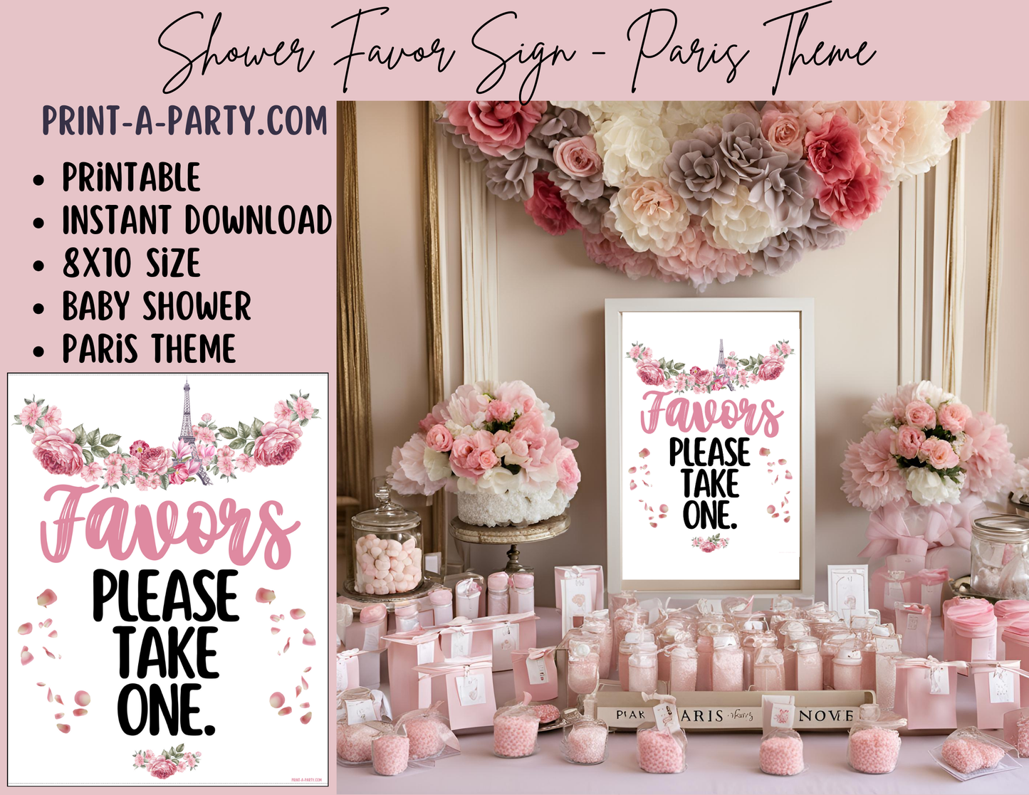 FAVORS SIGN - PARIS THEME | Paris Baby Shower Favors | Paris Bridal Shower Favors Sign | Favors Please take one Sign | Paris Party Favors Sign