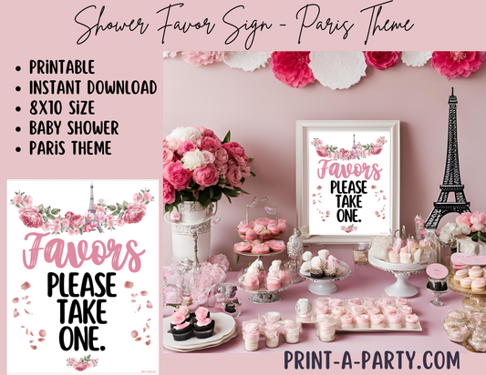 FAVORS SIGN - PARIS THEME | Paris Baby Shower Favors | Paris Bridal Shower Favors Sign | Favors Please take one Sign | Paris Party Favors Sign