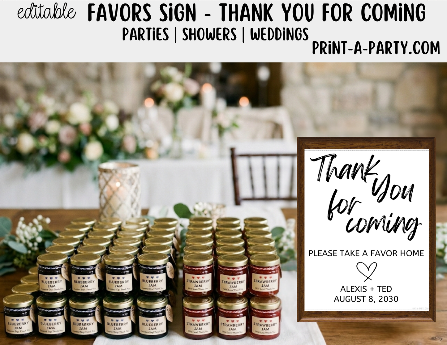 Editable Favors Sign (8x10) Thank You For Coming – Canva Printable Template