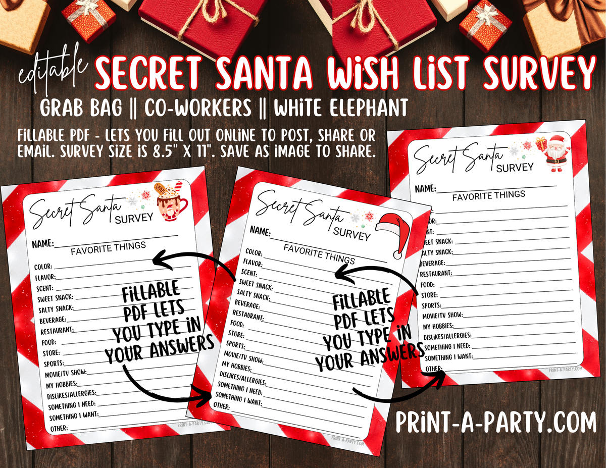Secret Santa Wish List Editable | Fillable Holiday Gift Exchange Templ ...