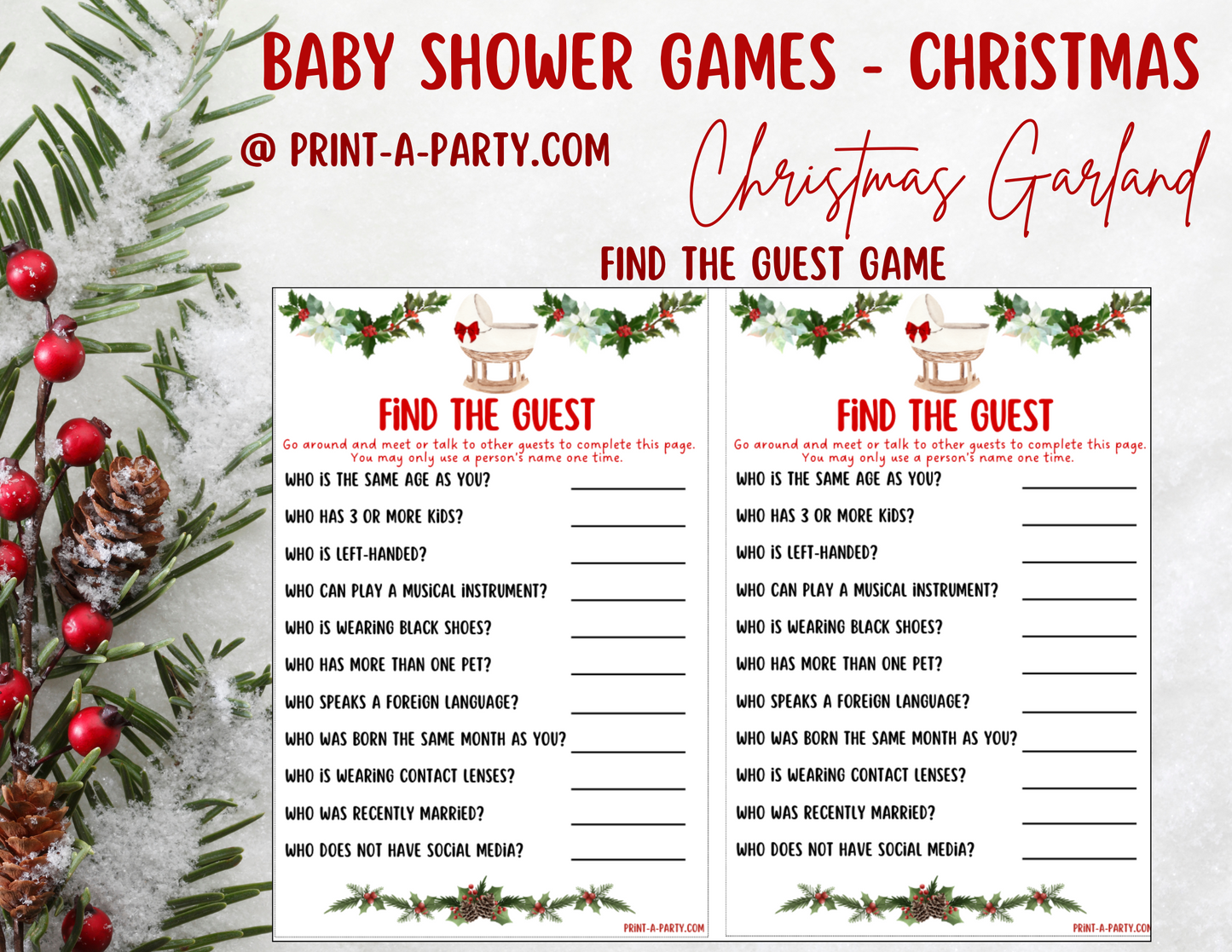 GAME BUNDLE for Christmas Baby Shower - Christmas Garland | Christmas Baby Shower Theme | Christmas Baby Shower Ideas | INSTANT DOWNLOAD