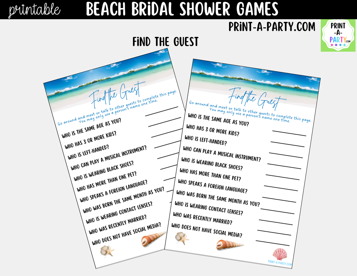 Beach Bridal Shower Games Bundle – Tropical Printable
