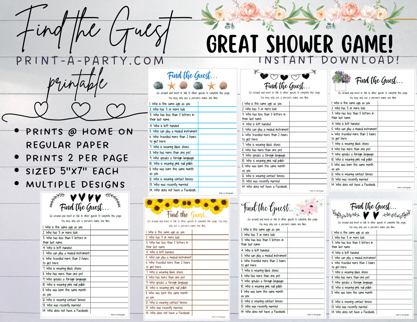 FIND THE GUEST Game | Bridal Shower, Wedding Shower, Same Sex Wedding Shower Game | Printable