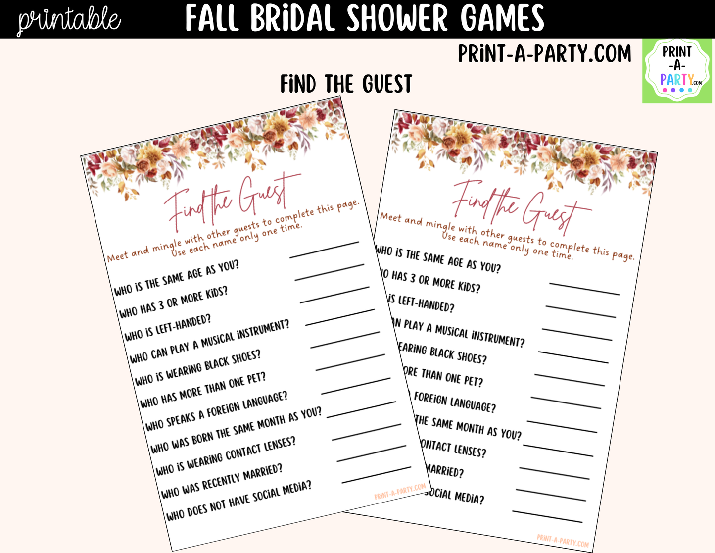 Fall Bridal Shower Games Printable | Autumn Wedding Shower Game Bundle