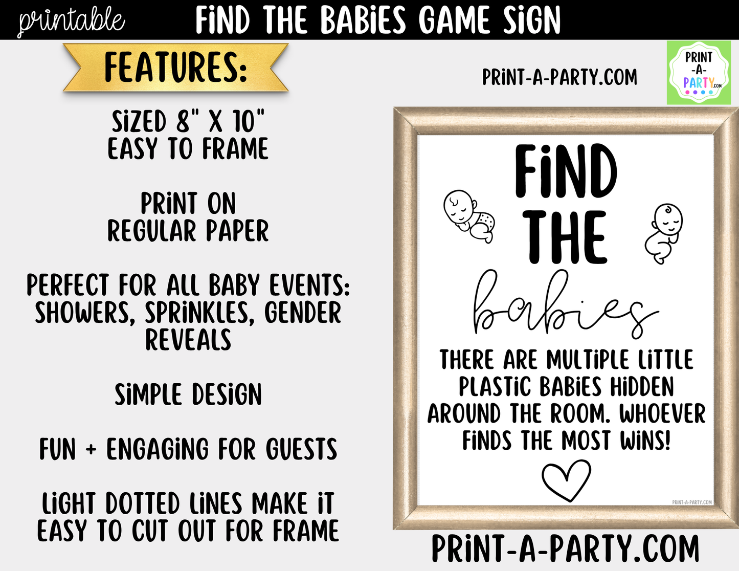 Find The Babies Printable Game Sign (8x10) – For Baby Showers and Events