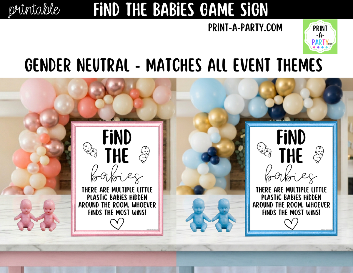 Find the Babies Game Printable Sign – Baby Shower Party Game
