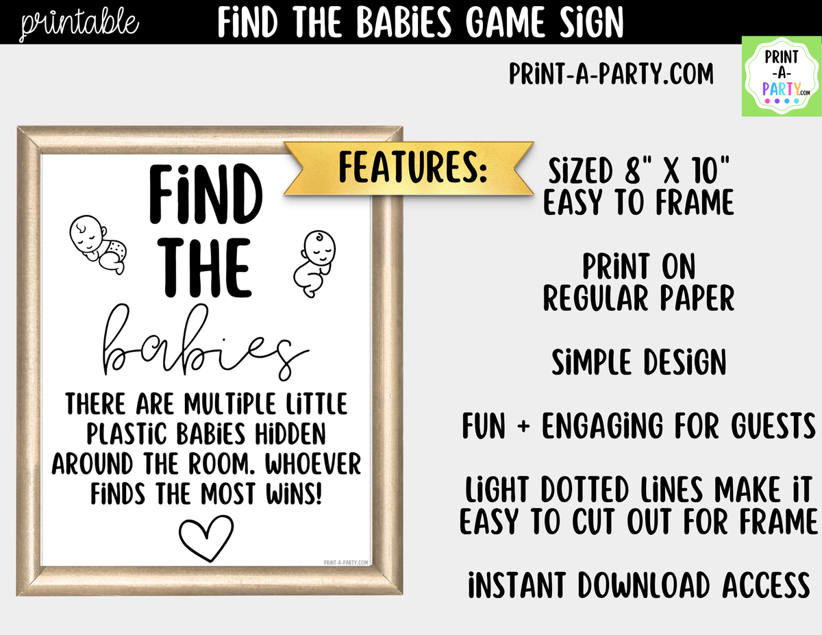Find the Babies Game Printable Sign – Baby Shower Party Game