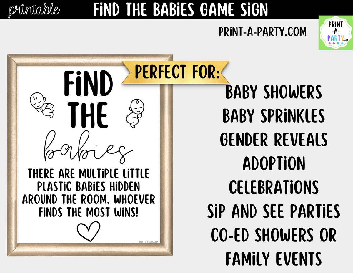 Find the Babies Game Printable Sign – Baby Shower Party Game