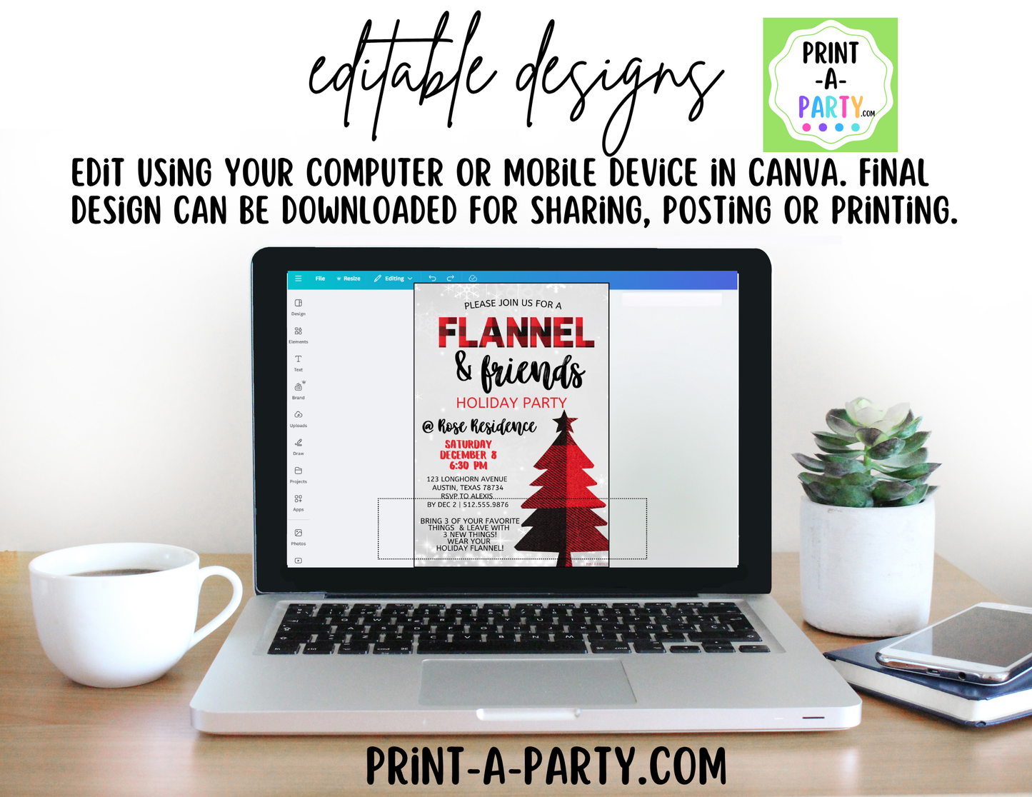 Flannel & Friends Christmas Party Invitation | Editable Canva Flannel Holiday Party Invite
