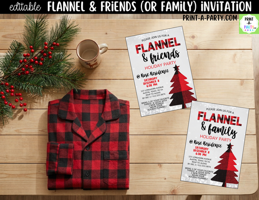 Flannel & Friends Christmas Party Invitation | Editable Canva Flannel Holiday Party Invite