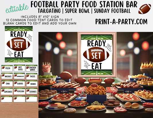 Editable FOOTBALL PARTY FOOD Bar - Sign and food labels - perfect for Super Bowl and Game Days!