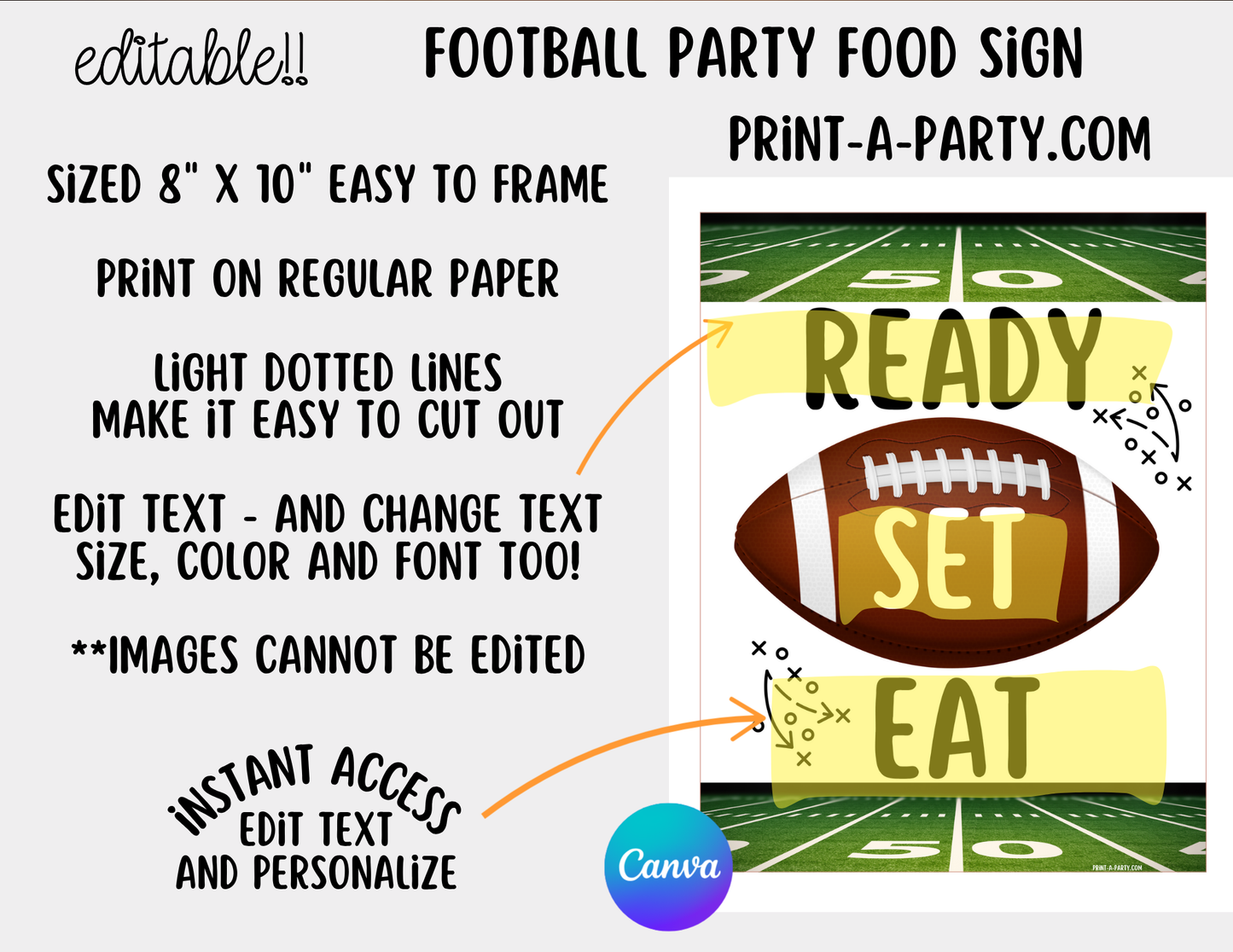 Editable FOOTBALL PARTY FOOD Bar - Sign and food labels - perfect for Super Bowl and Game Days!