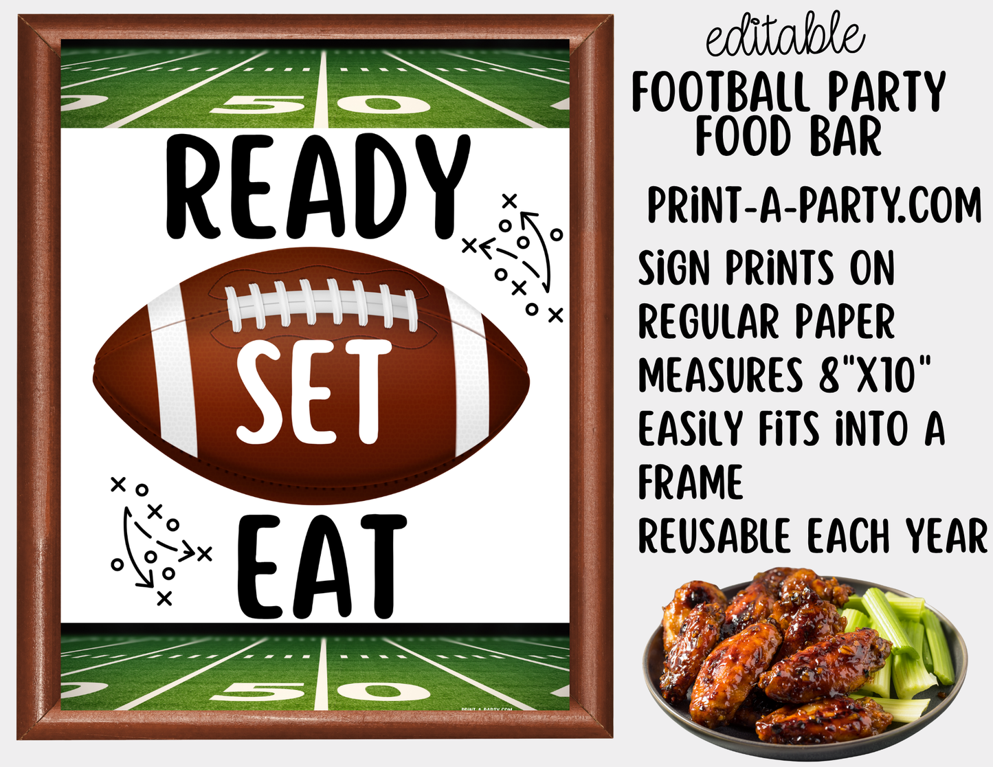 Editable Football Party Bar Printable Sign (8x10) and Tent Cards for Superbowl, Tailgate and College Watch Parties