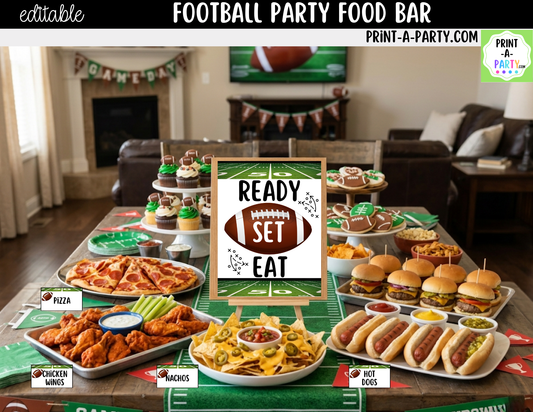 Editable Football Party Bar Printable Sign (8x10) and Tent Cards for Superbowl, Tailgate and College Watch Parties