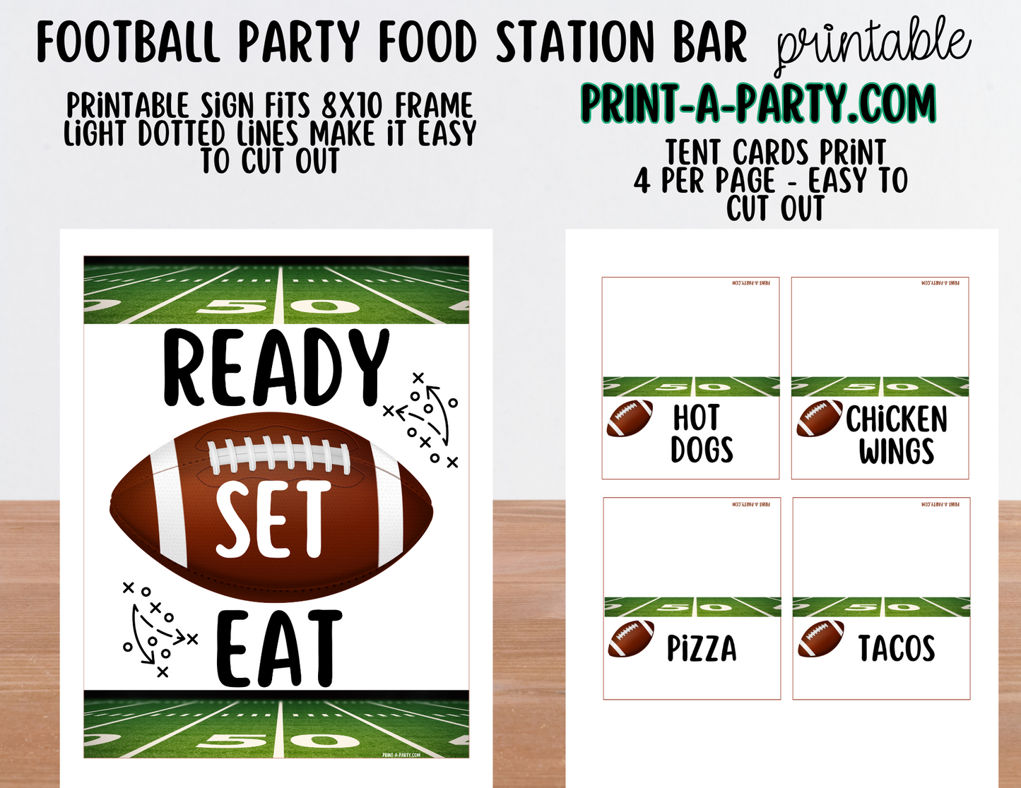 FOOTBALL PARTY FOOD Buffet Printable - Sign and food labels - perfect for Super Bowl and Game Days!
