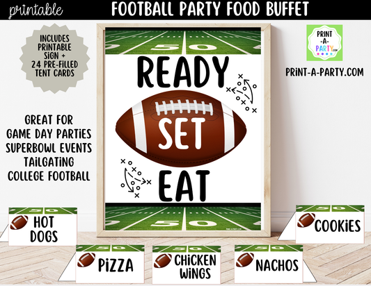 Football Party Food Buffet Printable Sign (8x10) + food tent cards - for Super Bowl and Game Days!