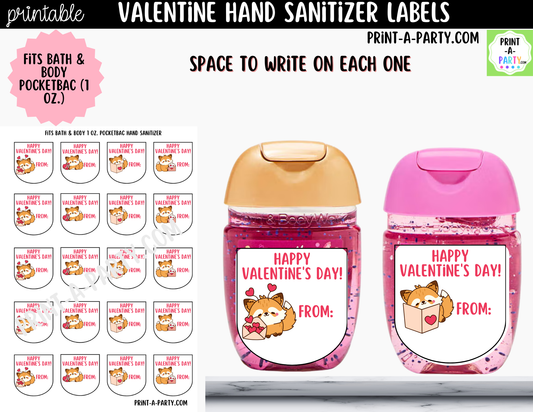 Valentine Fox Hand Sanitizer Labels Printable