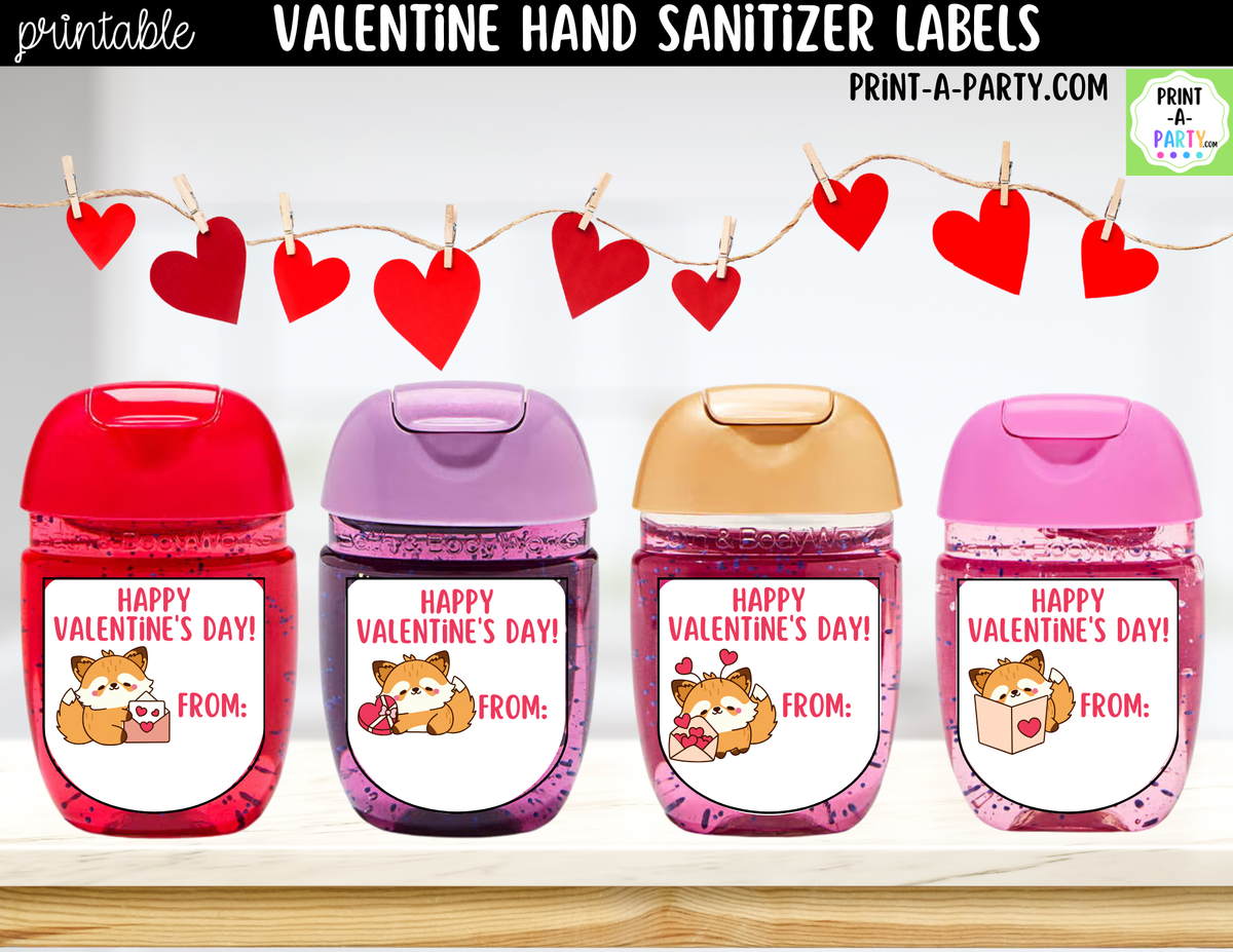 Valentine Fox Hand Sanitizer Labels Printable