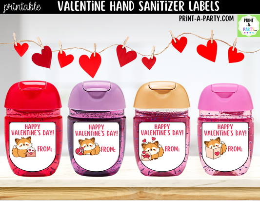 Valentine Fox Hand Sanitizer Labels Printable