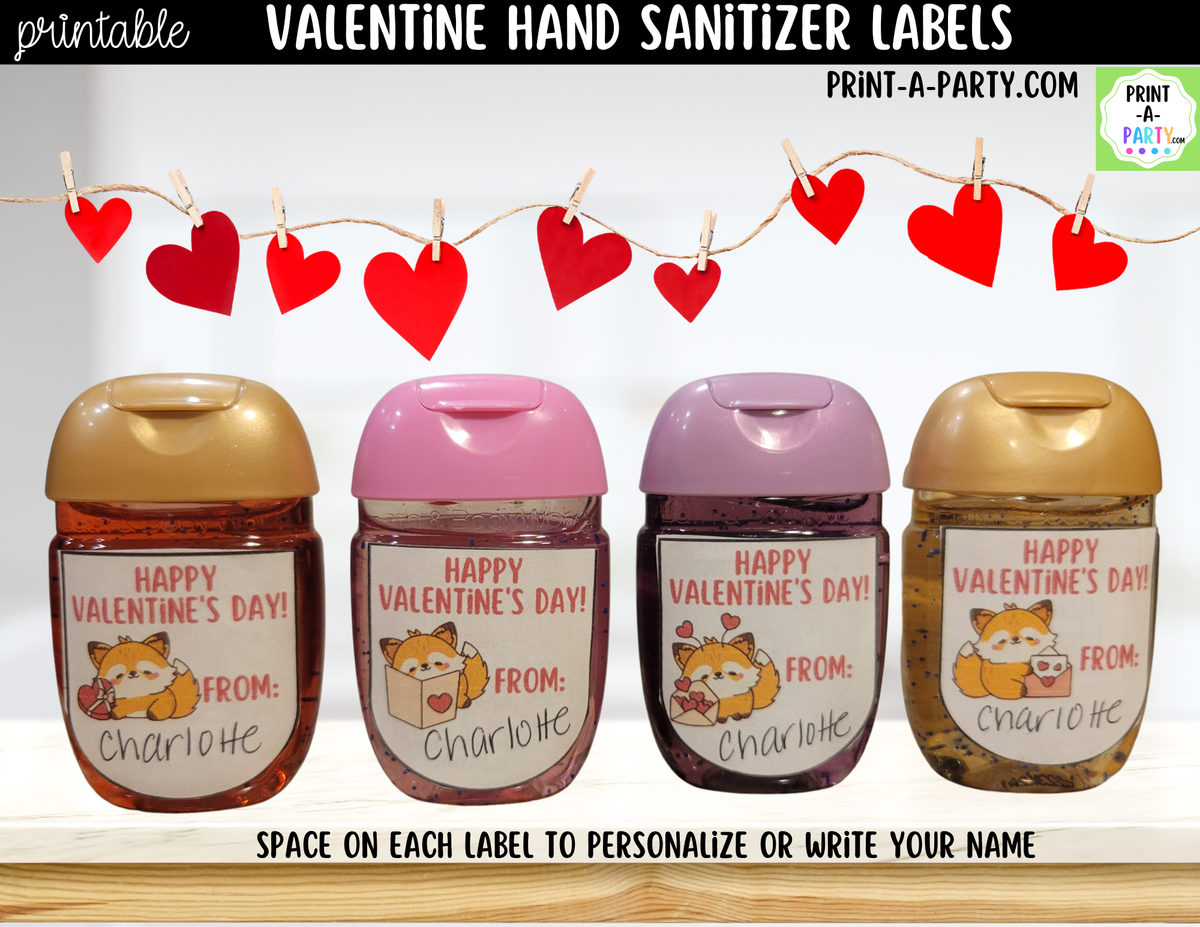 Valentine Fox Hand Sanitizer Labels Printable