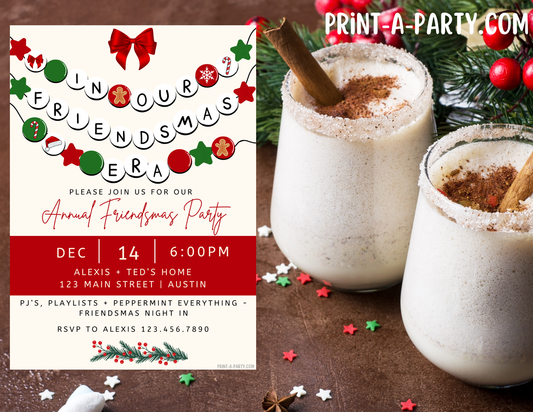 FRIENDSMAS PARTY Editable Holiday Invitation Template | Trendy “In Our Friendsmas Era” Canva Invite