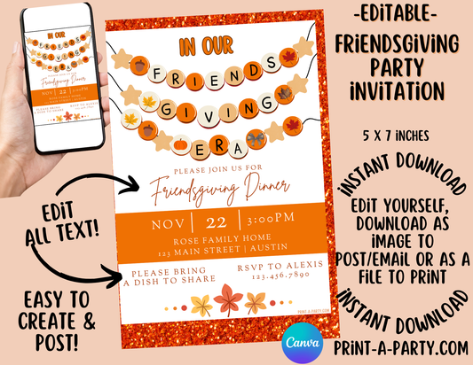 THANKSGIVING Editable Friendsgiving Invitation Template | Trendy “In Our Friendsgiving Era” Canva Invite