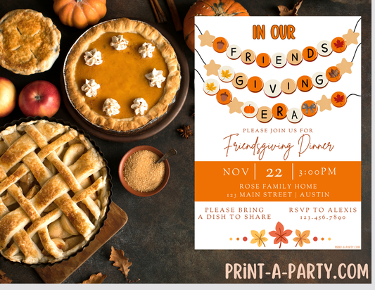 THANKSGIVING Editable Friendsgiving Invitation Template | Trendy “In Our Friendsgiving Era” Canva Invite