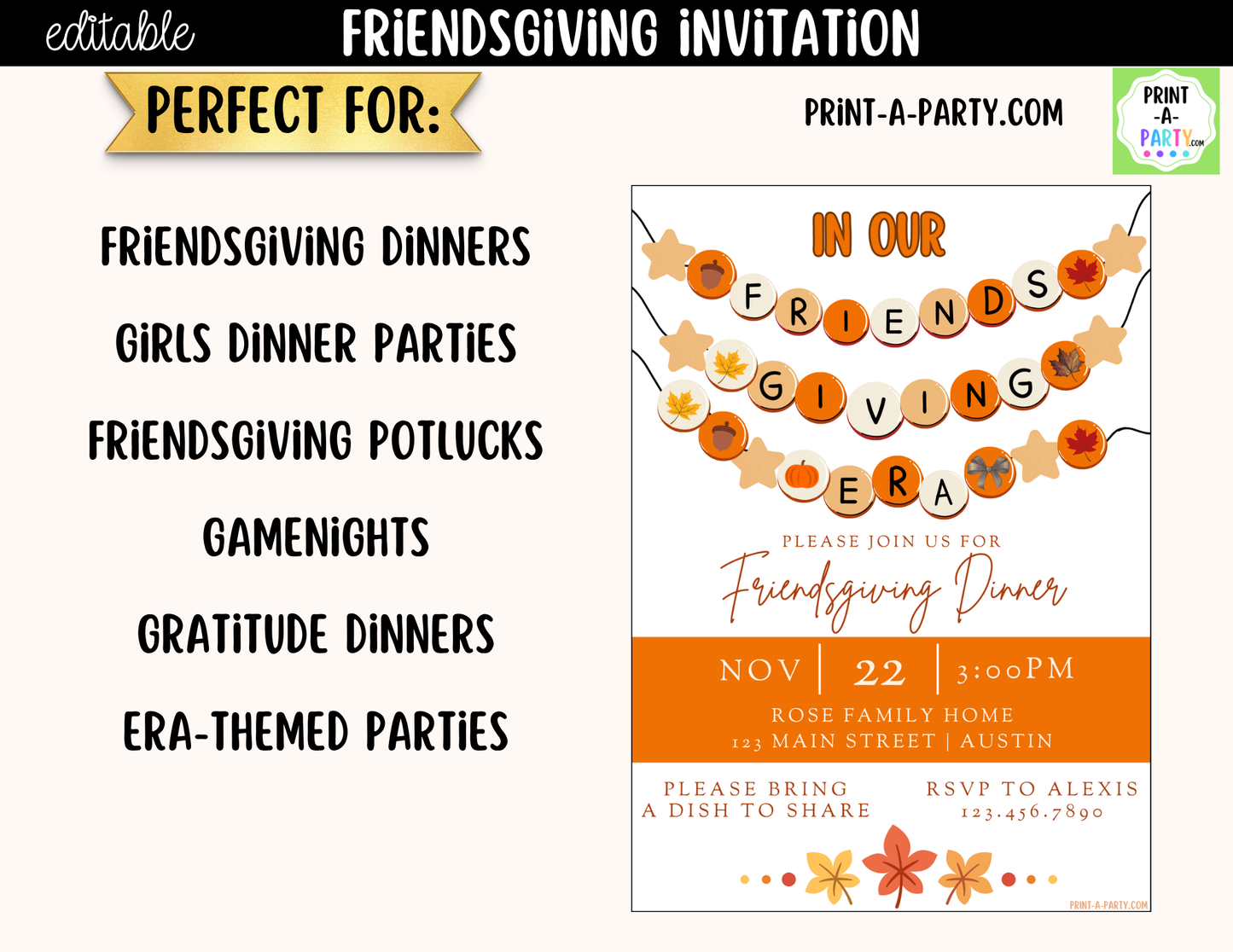 Editable Friendsgiving Invitation | Canva Template | 5x7 Thanksgiving Invite