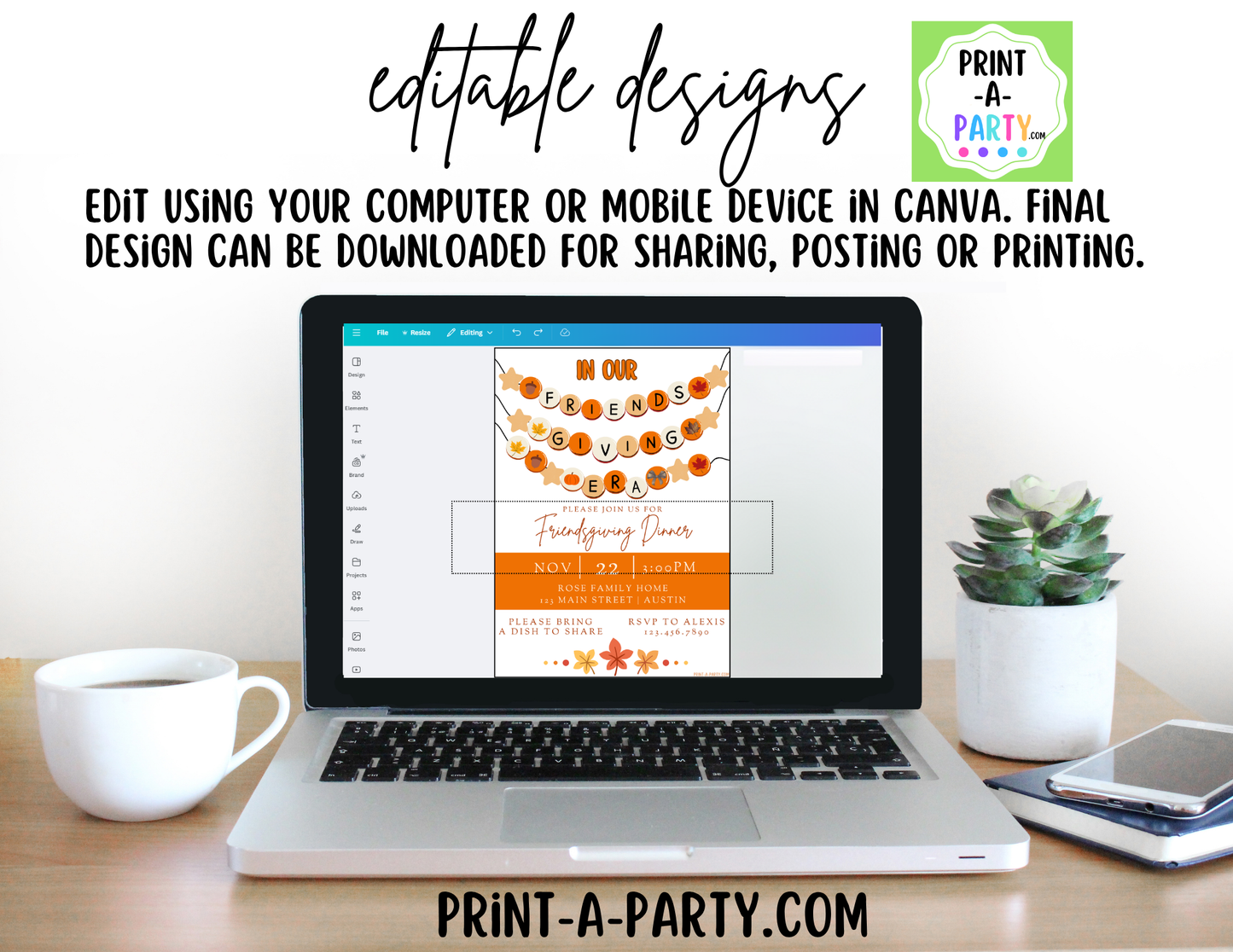 Editable Friendsgiving Invitation | Canva Template | 5x7 Thanksgiving Invite