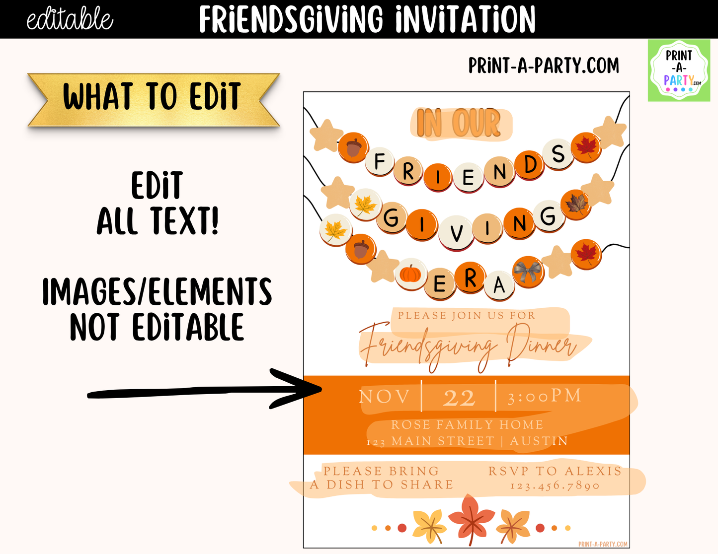 Editable Friendsgiving Invitation | Canva Template | 5x7 Thanksgiving Invite