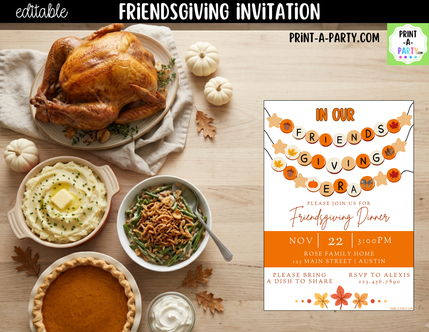 Editable Friendsgiving Invitation | Canva Template | 5x7 Thanksgiving Invite