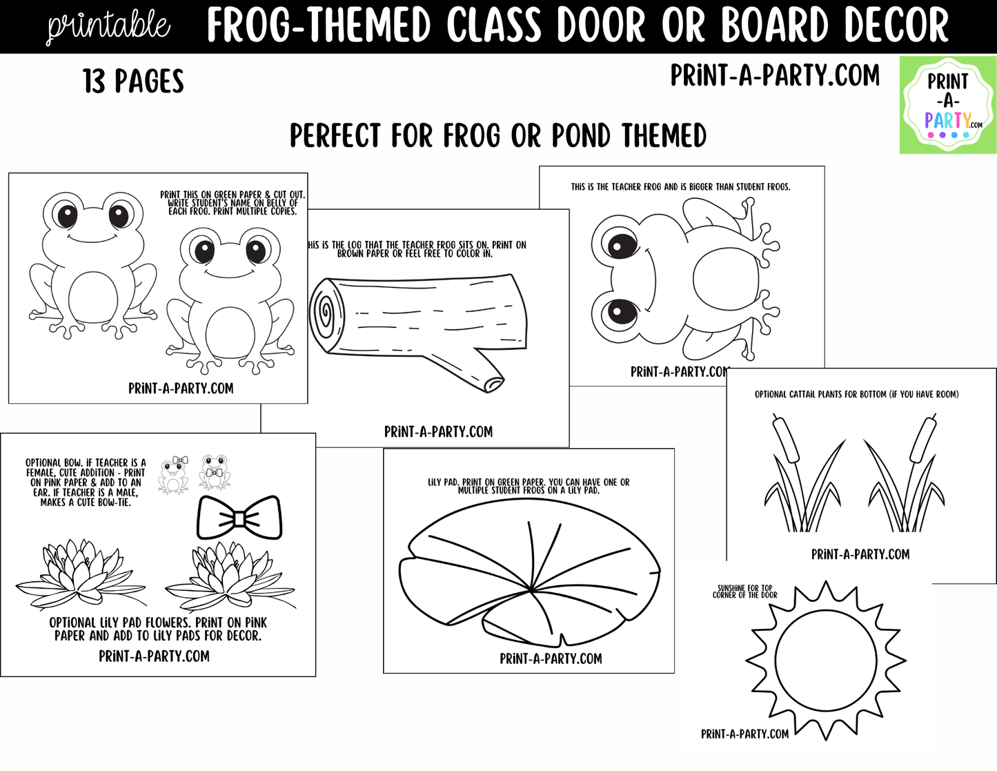 Frog-themed Printable Classroom Decor Kit for Doors, Boards, Hallways - Welcome To Our Pad