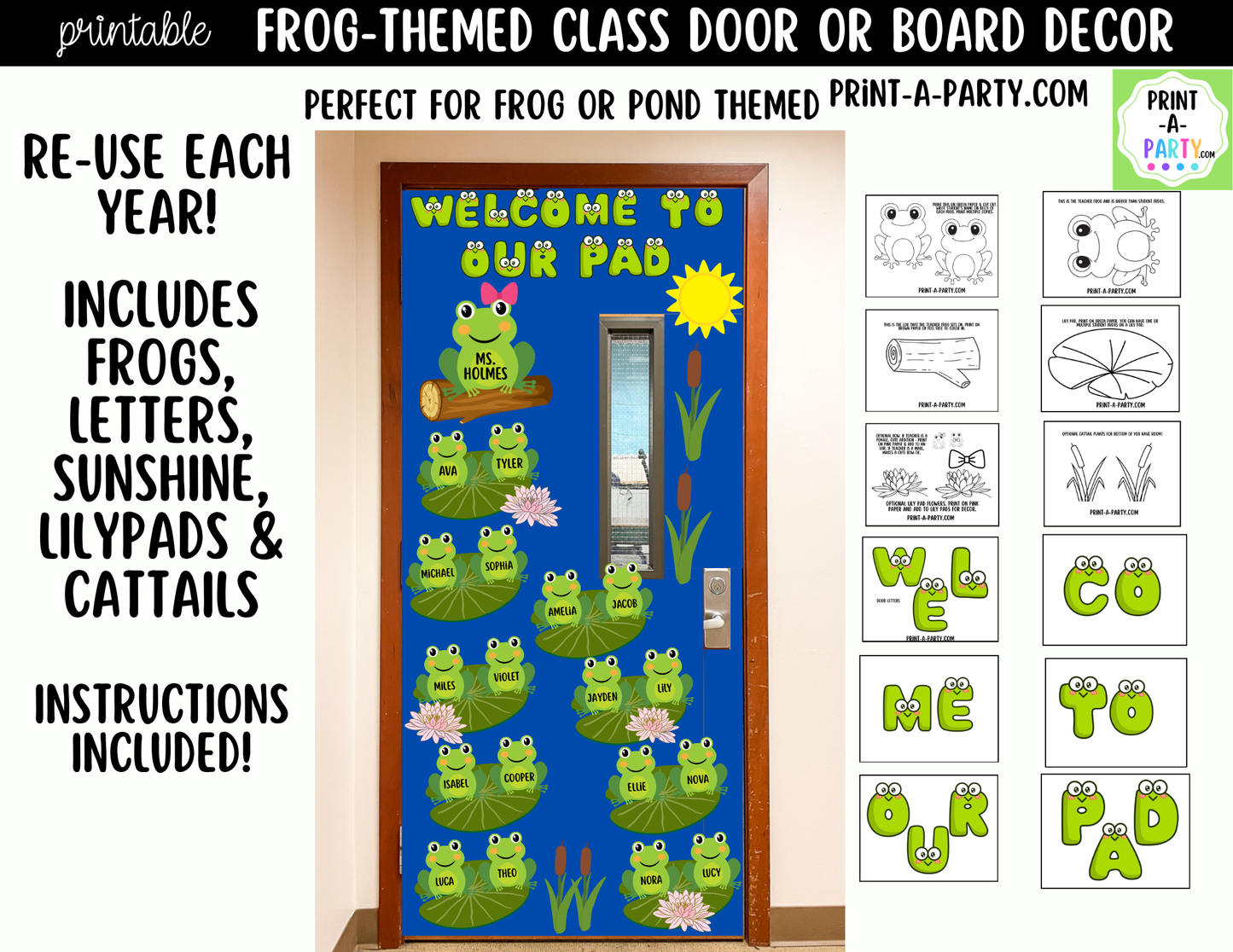 Frog-themed Printable Classroom Decor Kit for Doors, Boards, Hallways - Welcome To Our Pad