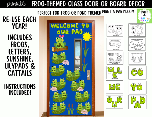 Frog-themed Printable Classroom Decor Kit for Doors, Boards, Hallways - Welcome To Our Pad