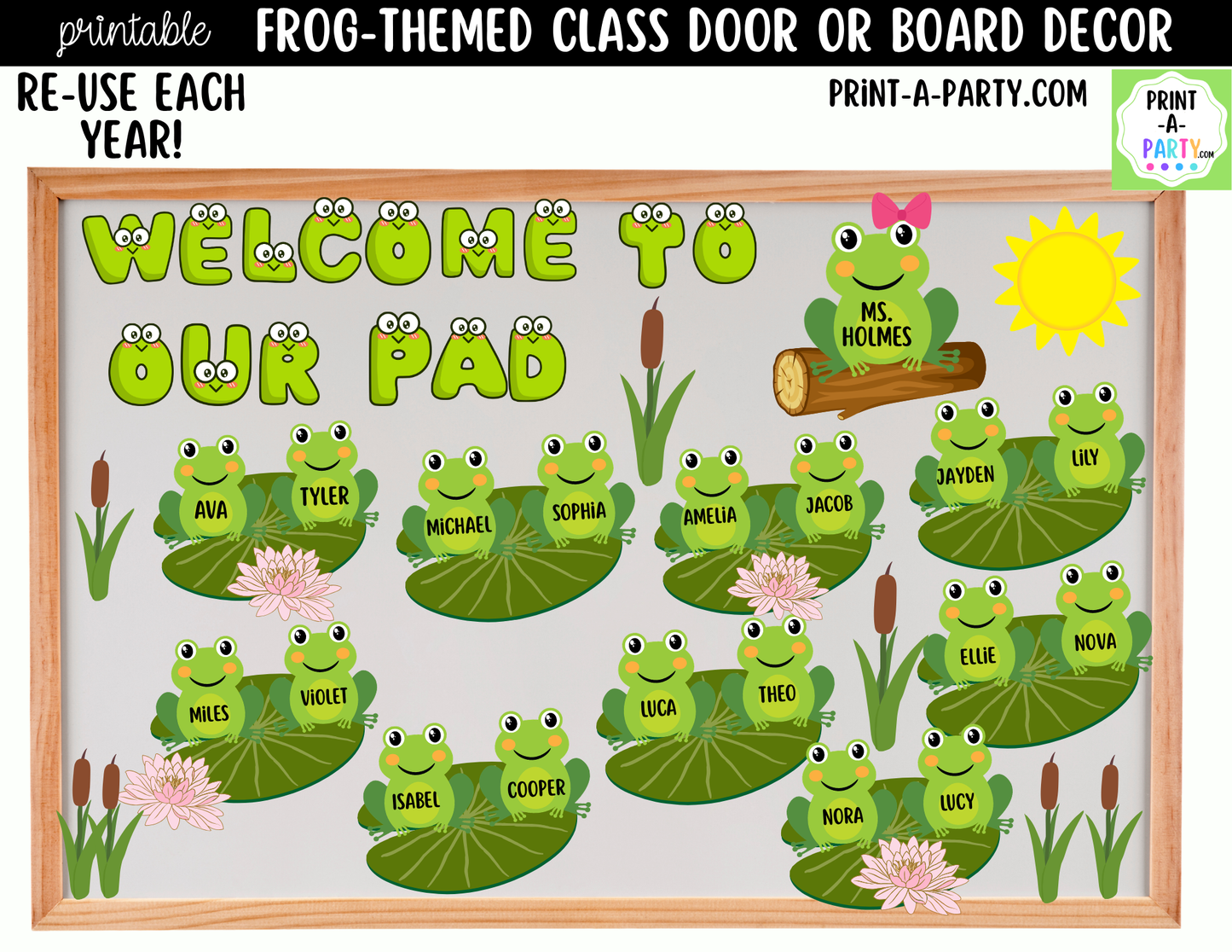 Frog-themed Printable Classroom Decor Kit for Doors, Boards, Hallways - Welcome To Our Pad