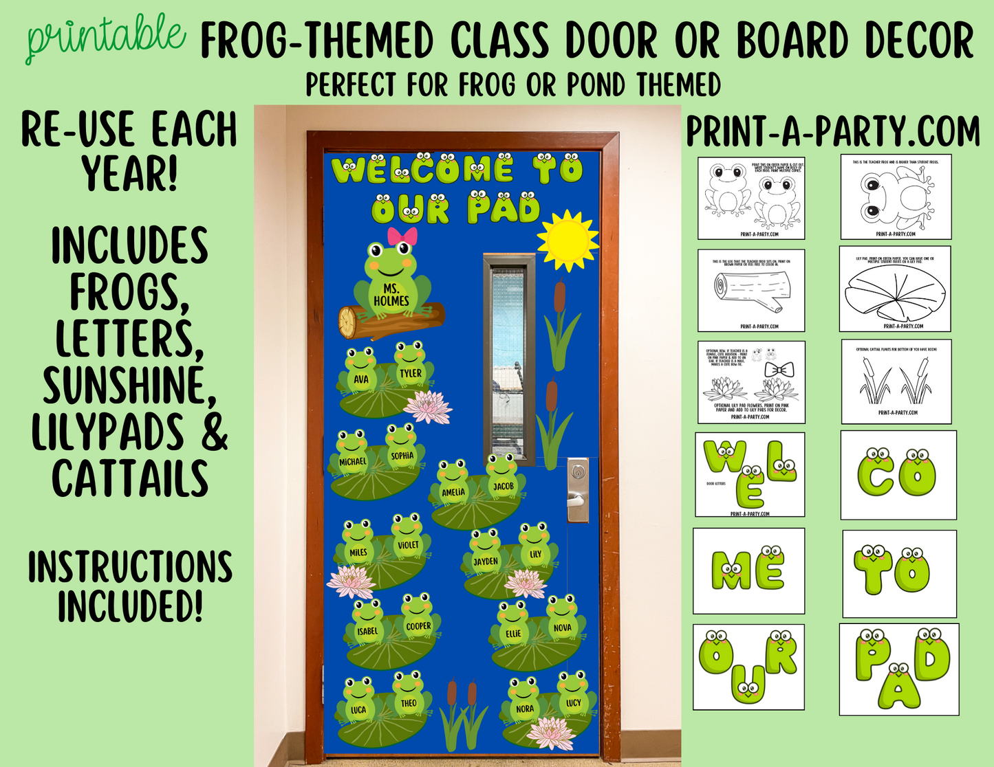 CLASSROOM DECOR | Frog-Themed Door Decoration Bulletin Board Decor - Welcome to Our Pad – Printable Frog-Themed Classroom Decor Kit