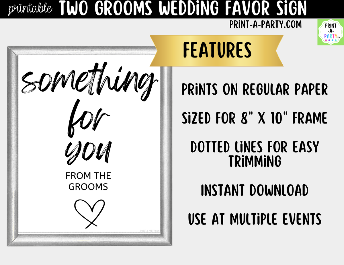 Two Grooms Wedding Favor Sign Printable | Something for You