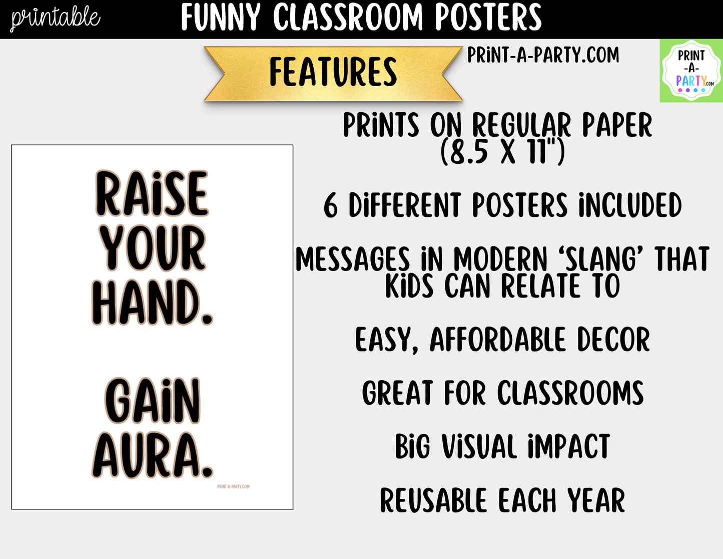 Funny Classroom Posters Bundle | 6 Printable Teacher Wall Decor Signs | Modern Classroom Decor | Student Humor Quotes